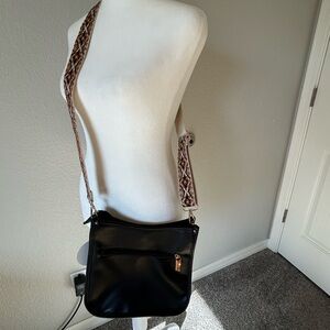 Black Crossbody Bag with Patterned Strap